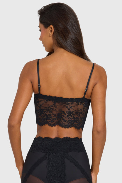 Placed Lace-Trim Crop Top in Black