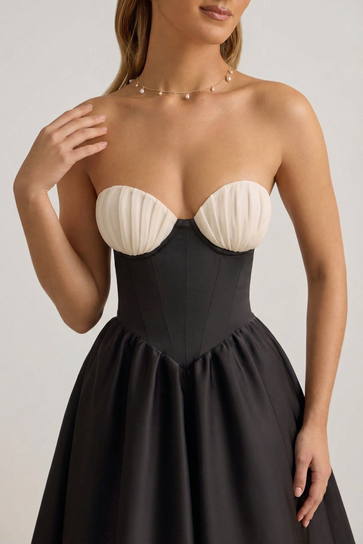 Strapless Corset Midi Dress in Black