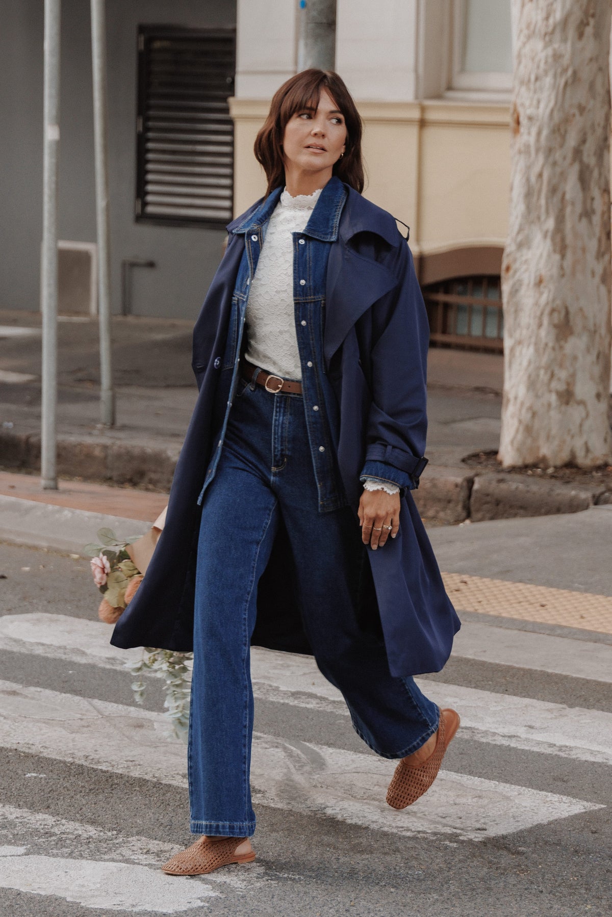Billy Button Front Trench Coat - Navy
