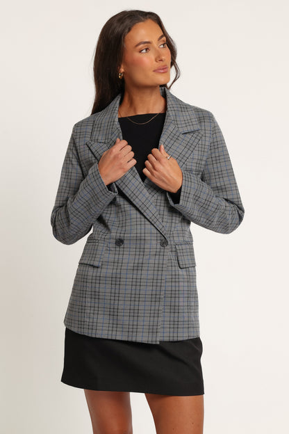 Juliette Blazer - Grey/Blue Plaid