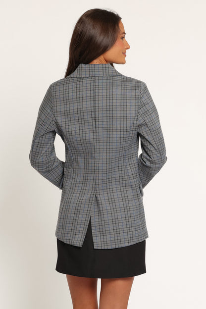 Juliette Blazer - Grey/Blue Plaid