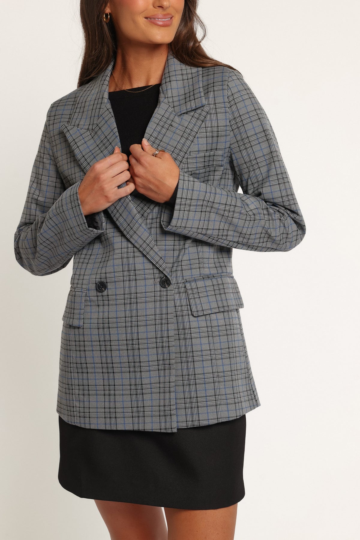 Juliette Blazer - Grey/Blue Plaid