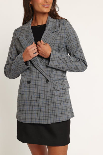 Juliette Blazer - Grey/Blue Plaid
