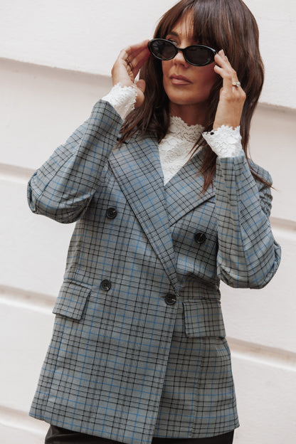 Juliette Blazer - Grey/Blue Plaid