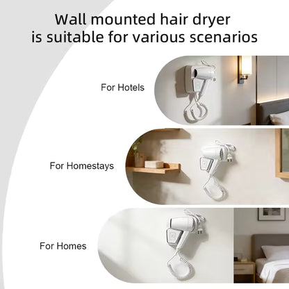 Electric 1200W Low Noise Wall-Mounted Professional DC Motor Negative Ionic Hair Dryer 2 Speeds 75m3/h Airflow