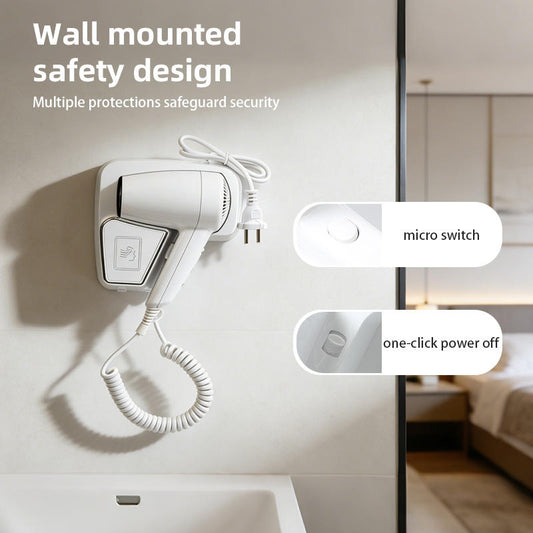 Electric 1200W Low Noise Wall-Mounted Professional DC Motor Negative Ionic Hair Dryer 2 Speeds 75m3/h Airflow