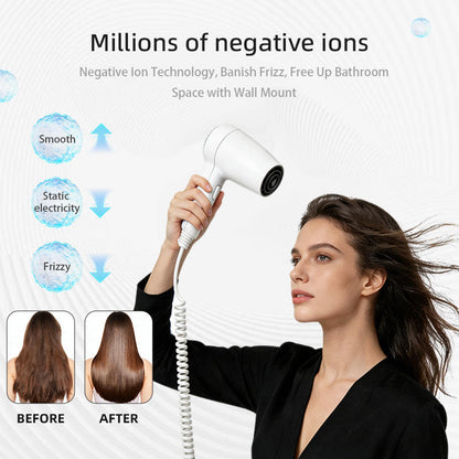 Electric 1200W Low Noise Wall-Mounted Professional DC Motor Negative Ionic Hair Dryer 2 Speeds 75m3/h Airflow