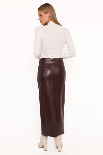 Koda Faux Leather Column Skirt - Burgundy