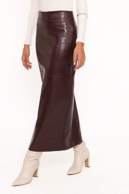 Koda Faux Leather Column Skirt - Burgundy