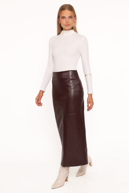 Koda Faux Leather Column Skirt - Burgundy