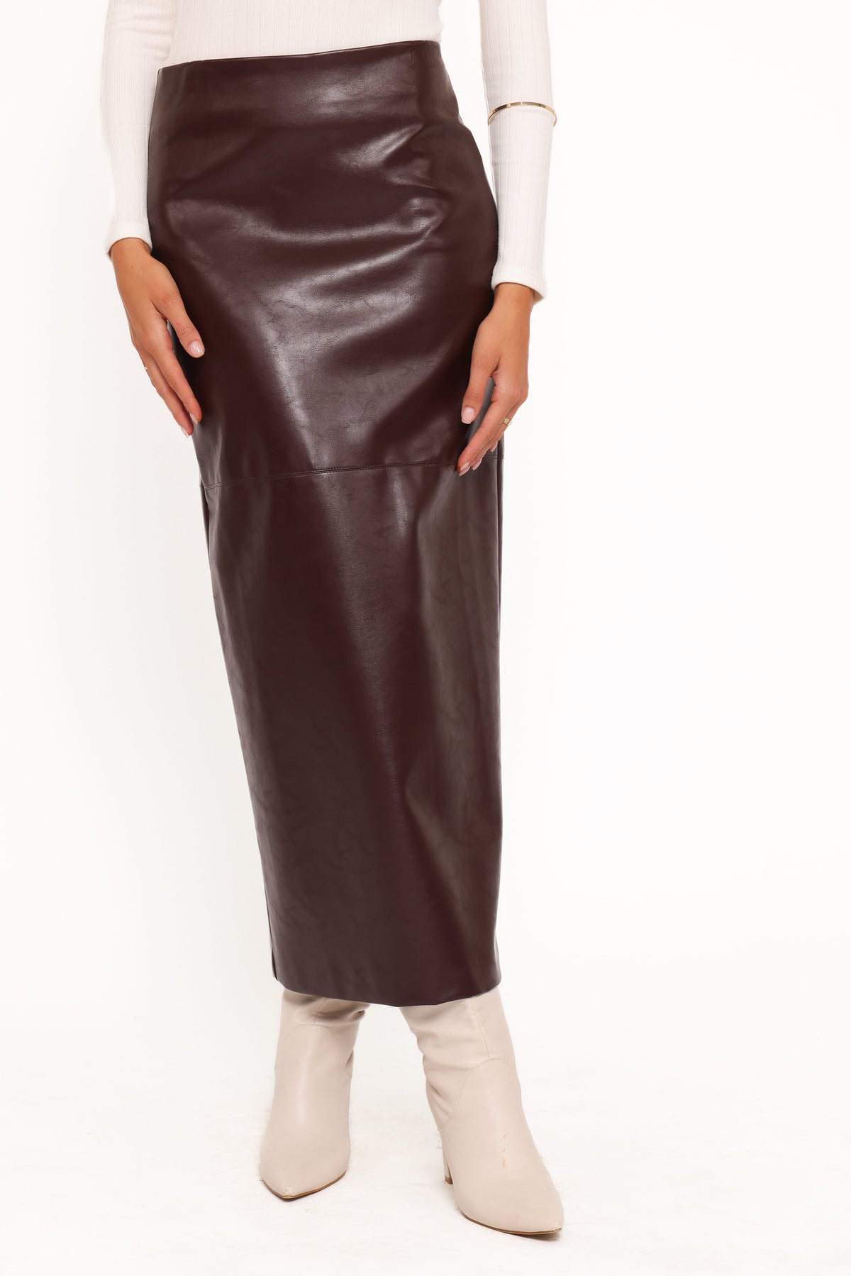 Koda Faux Leather Column Skirt - Burgundy