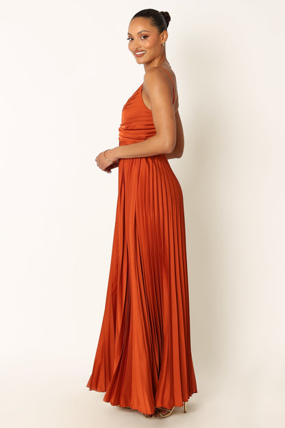 Naira Pleated Maxi Dress - Sunset Orange
