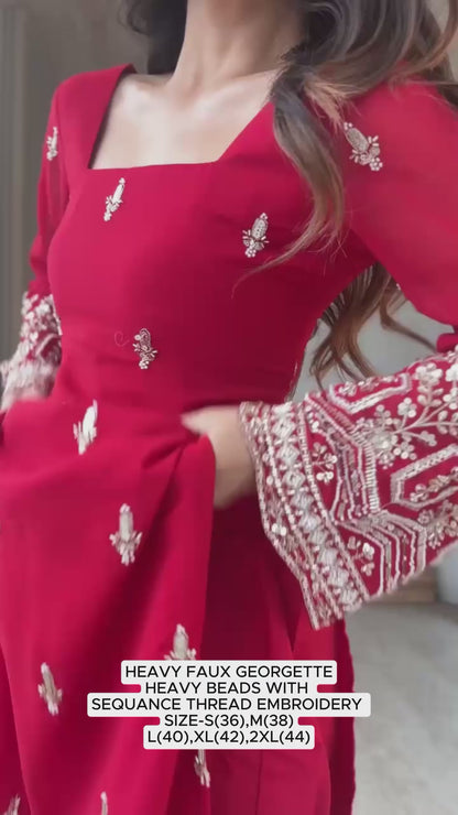 Elegant Red Embroidered Straight Kurta Pant Set with Dupatta