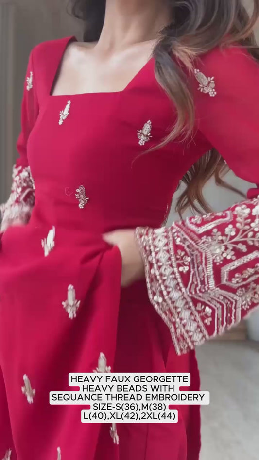 Elegant Red Embroidered Straight Kurta Pant Set with Dupatta