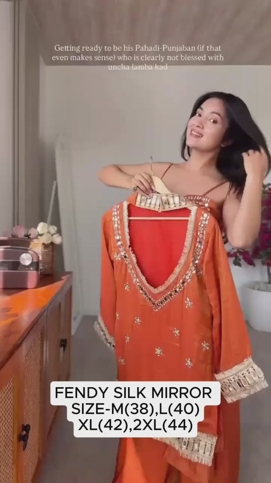 Royal Orange Embroidered Kurta Palazzo Set with Dupatta