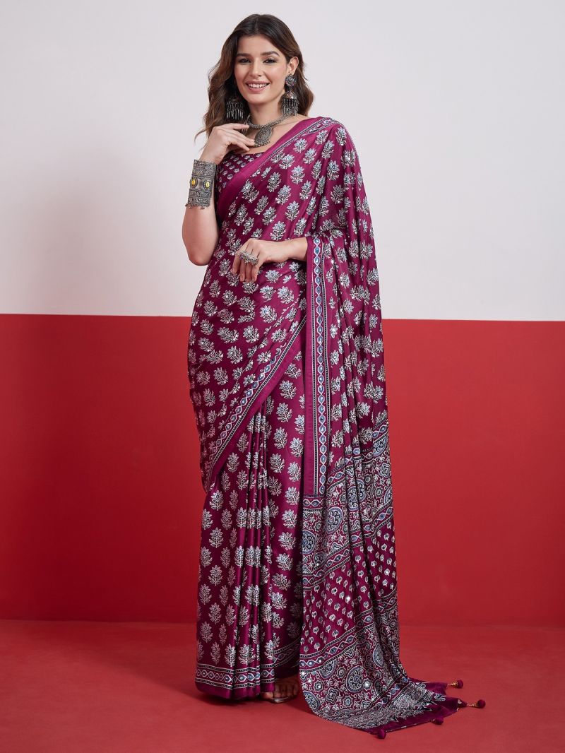 Semi-Modal Mirror & Tassel Work Saree