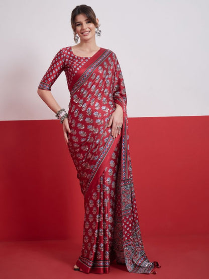 Semi-Modal Mirror & Tassel Work Saree