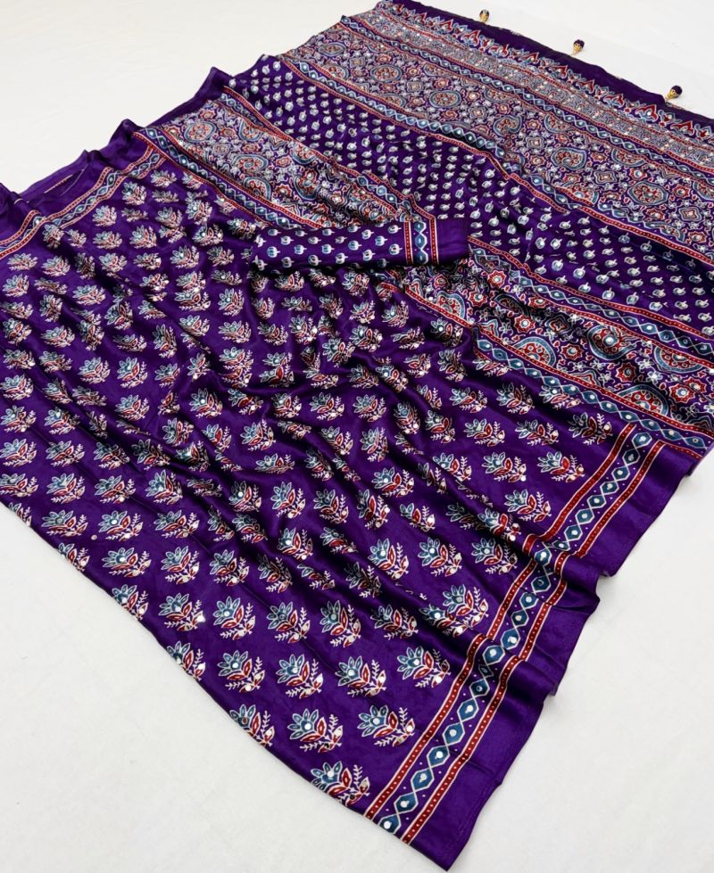 Semi-Modal Mirror & Tassel Work Saree