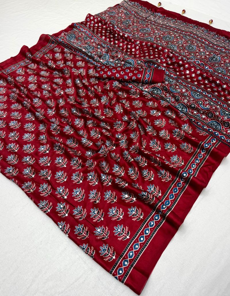 Semi-Modal Mirror & Tassel Work Saree