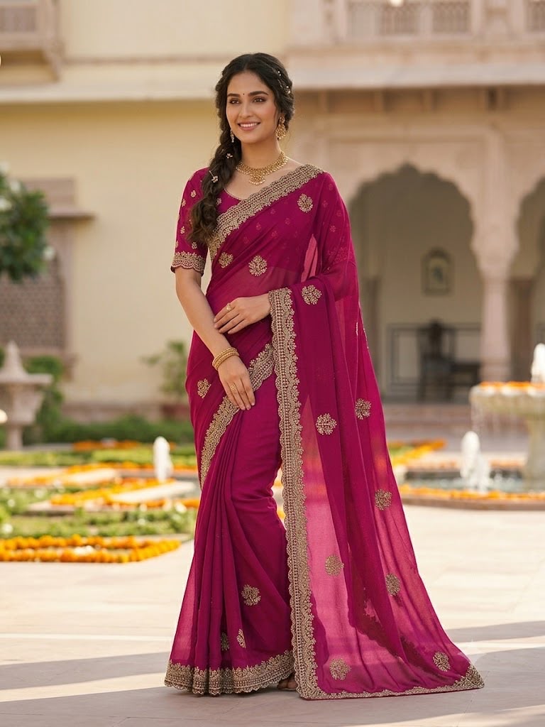 Star Georgette Embroidery Designer Saree