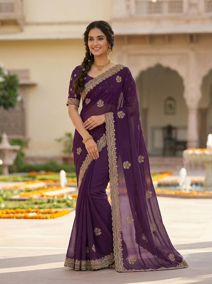 Star Georgette Embroidery Designer Saree