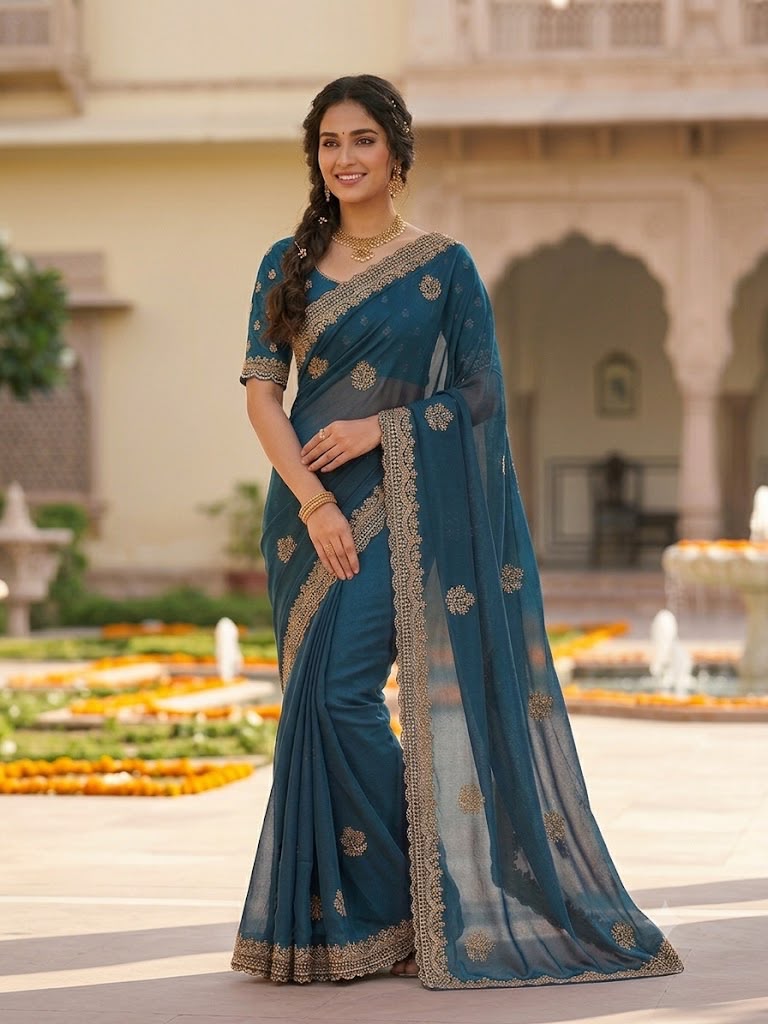 Star Georgette Embroidery Designer Saree