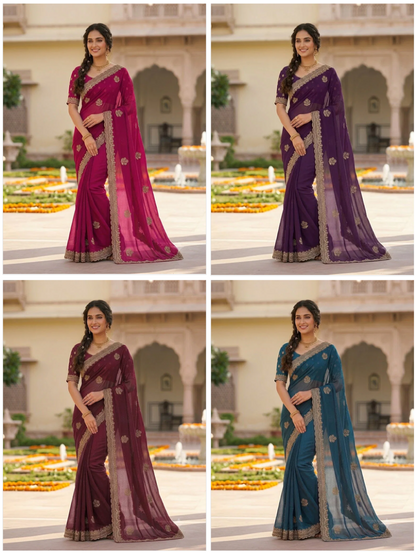 Star Georgette Embroidery Designer Saree