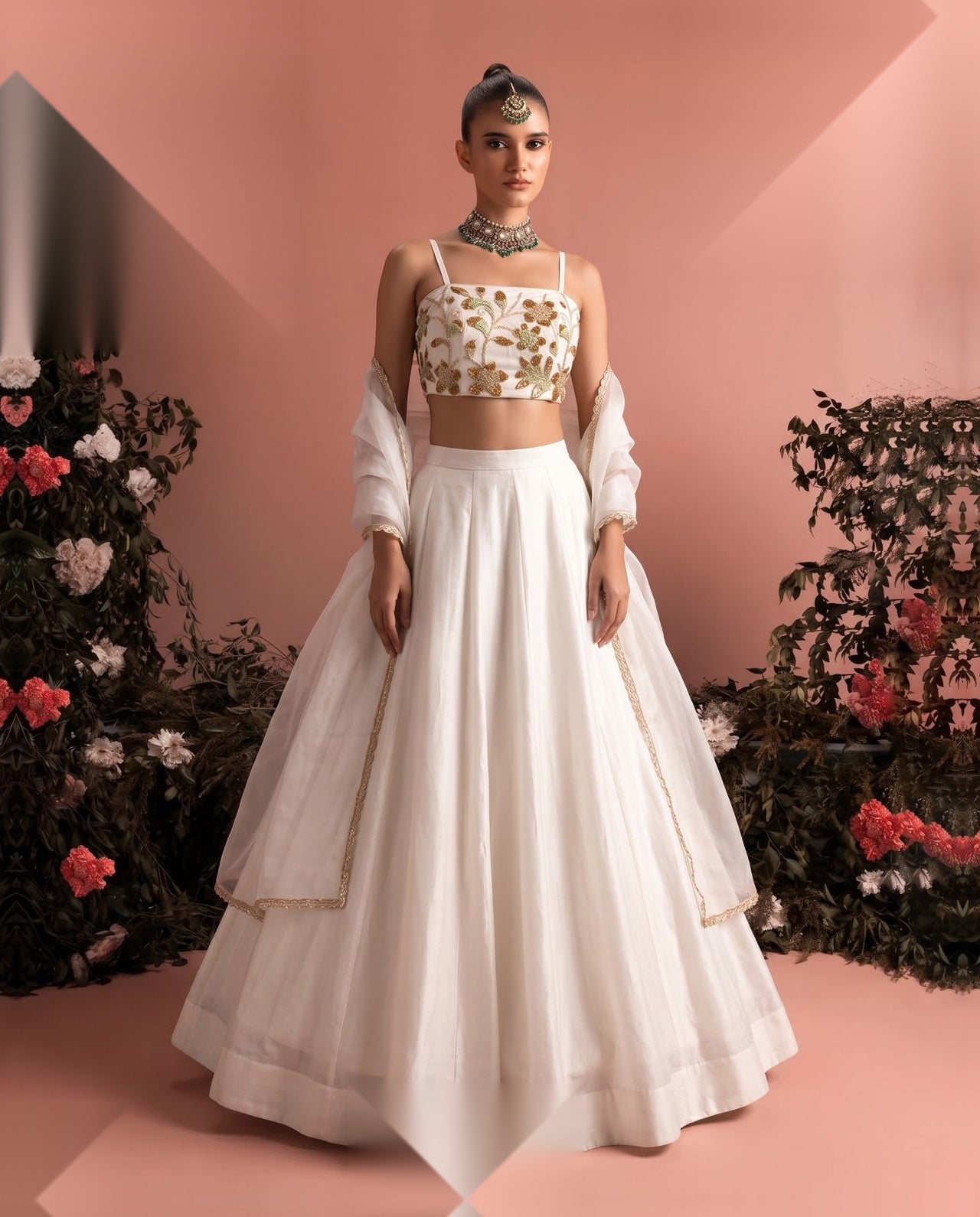 Elegant Black Roman Silk Lehenga with Heavy Beads Embroidery & Net Dupatta | White