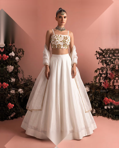 Elegant Black Roman Silk Lehenga with Heavy Beads Embroidery & Net Dupatta | White