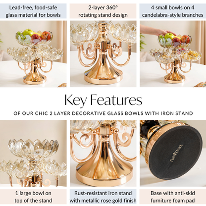 Chic Rotating Set of 5 Decorative Glass Bowls With Stand