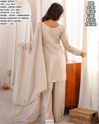 Title: Elegant Heavy Embroidered H.O. Silk Suit Set with Dupatta – Premium Festive Wear