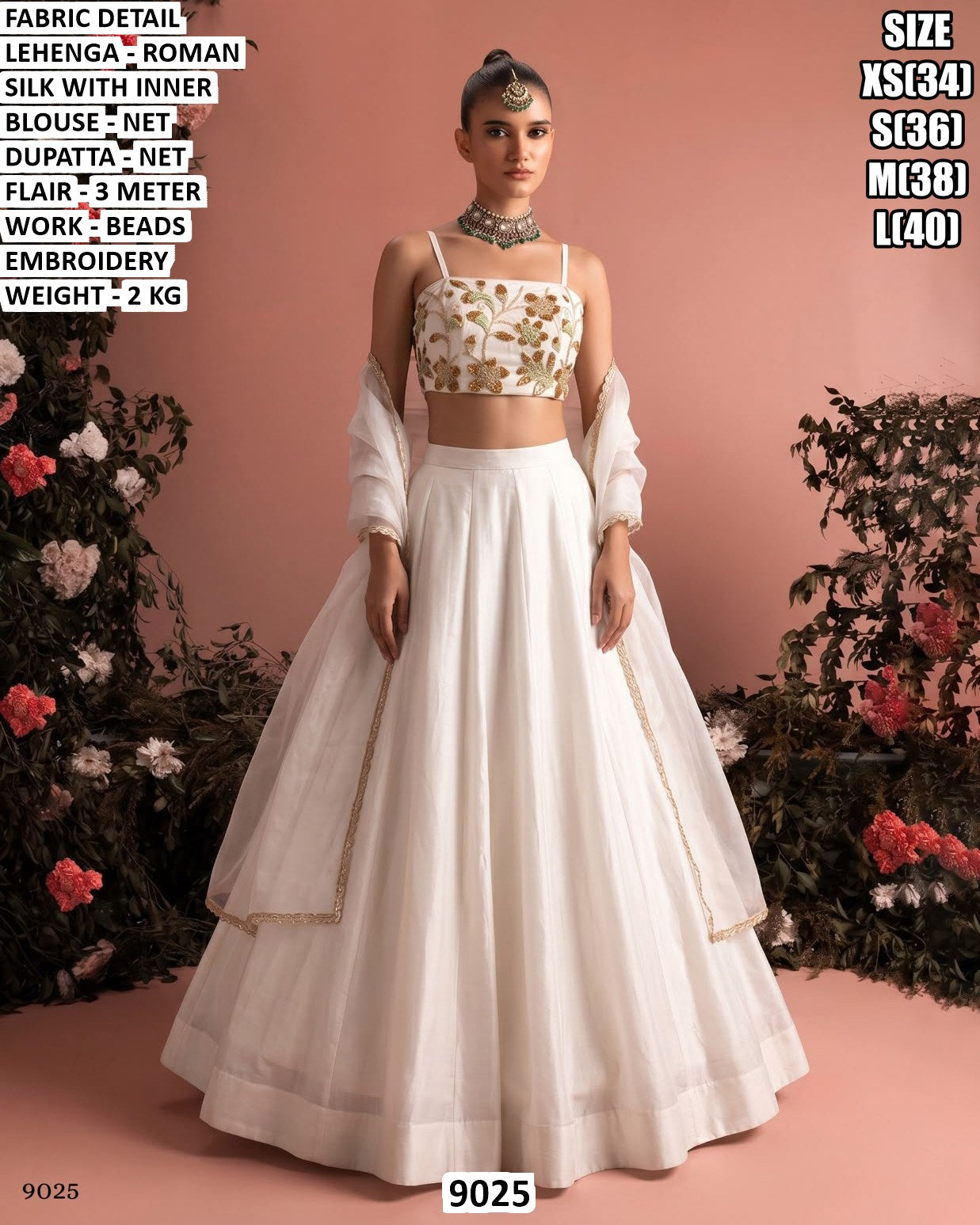 Elegant Black Roman Silk Lehenga with Heavy Beads Embroidery & Net Dupatta | White